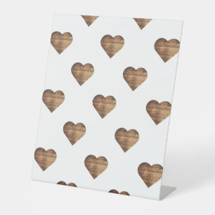 Signe De Table Symétrique Grand coeur en bois Brown rustique