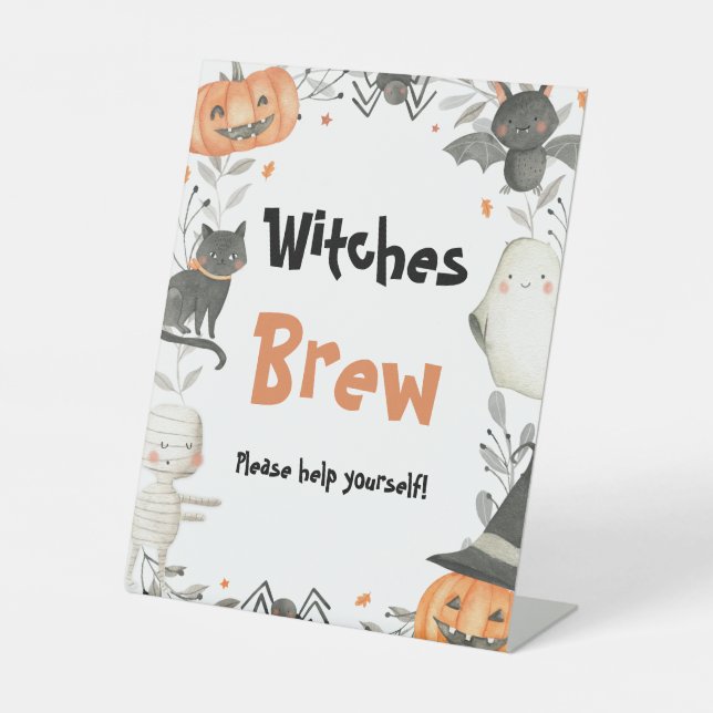 Signe De Table Sympathique Halloween Ghost Sorches Brew Boissons  (Recto)