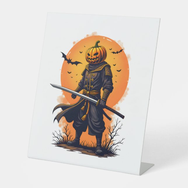 Signe De Table T-Shirt Pumpkin Samurai � Guerrier d'Halloween (Recto)