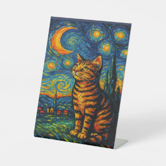 Signe De Table  tabby cat gazes skyward