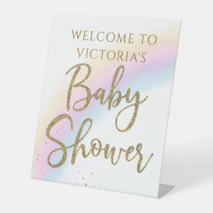 Signe De Table Table d'accueil Pastel Rainbow Baby shower