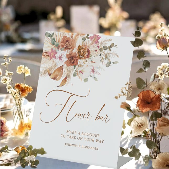 Signe De Table Table de bar de fleurs de mariage florales bohèmes (Créateur téléchargé)