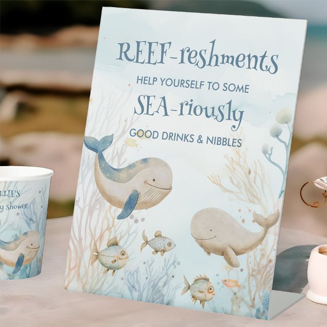 Signe De Table Table de buffet pour Baby Shower baleine Fun Under (Refreshments table sign  from the Whale Baby Shower Collection by Darling & May)