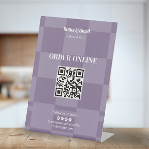 Signe De Table Table de commande QR de la boulangerie à carreaux 