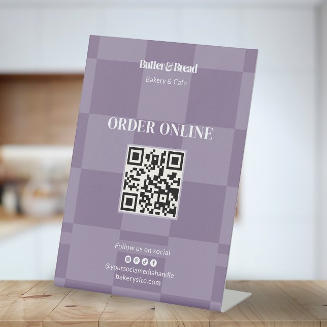 Signe De Table Table de commande QR de la boulangerie à carreaux  (Créateur téléchargé)