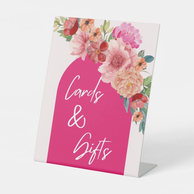 Signe De Table Table de fête de mariage rose vif aquarelle floral (Recto)