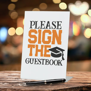 Signe De Table Table de graduation Orange, Black & White Guestboo