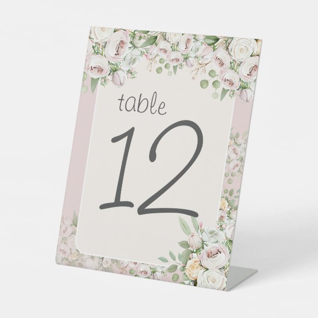 Signe De Table Table de mariage à aquarelle fleurie Dusty rose (Recto)