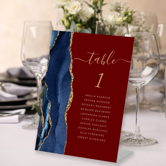 Signe De Table Table de mariage bordeaux écriture agate or bleu m (Créateur téléchargé)