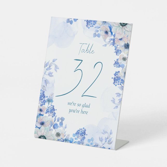 Signe De Table Table de numéro de table en floral aquarelle bleu  (Recto)