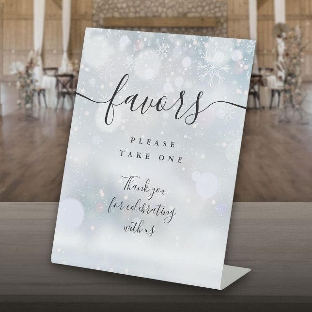 Signe De Table Table de script noir favorise l'hiver (Favors Winter Black Script Table Pedestal Sign)