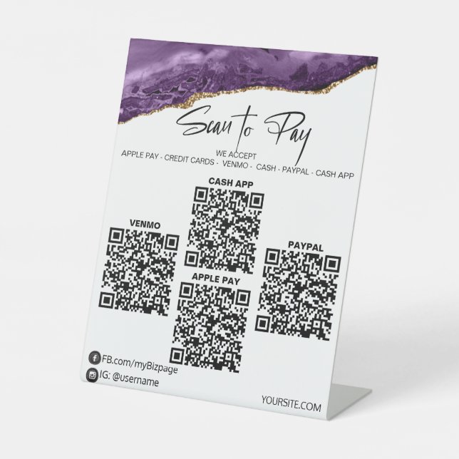 Signe De Table *~* Tableau 4 PAIEMENTS QR Tableau Tente Améthyste (Recto)