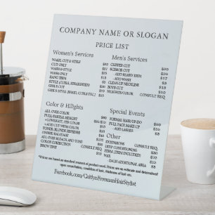 Signe De Table Tableau de liste de prix élégant pour entreprise