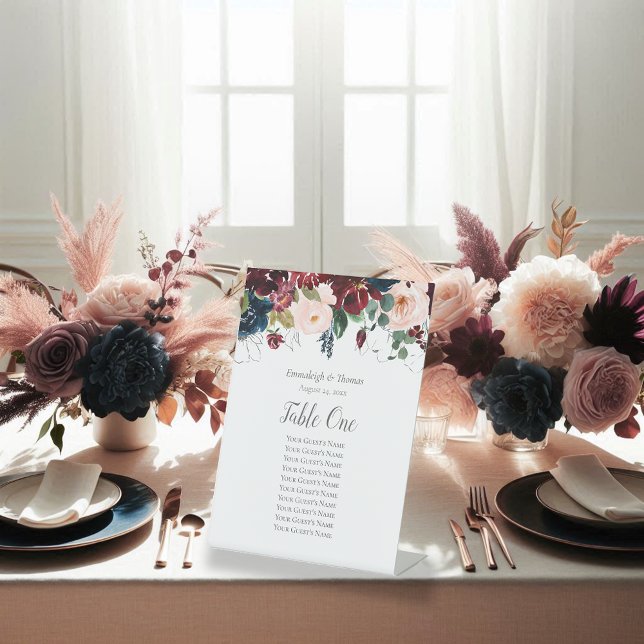 Signe De Table Tableau de siège Marine Bleu et Bourgogne Floral (Créateur téléchargé)