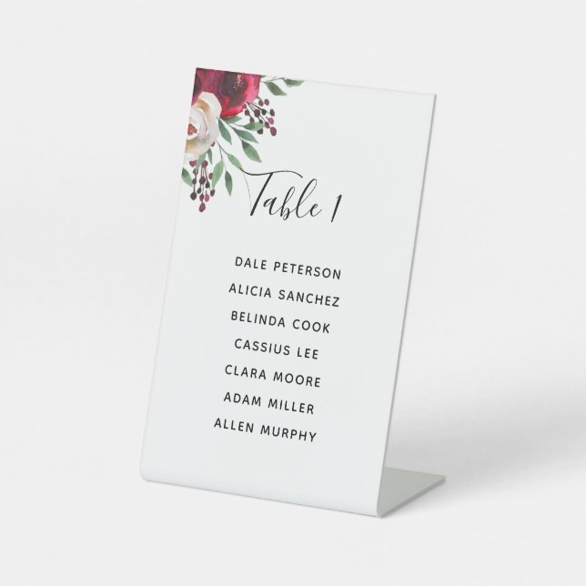 Signe De Table Tableau de sièges floraux de Bourgogne mariage (Recto)