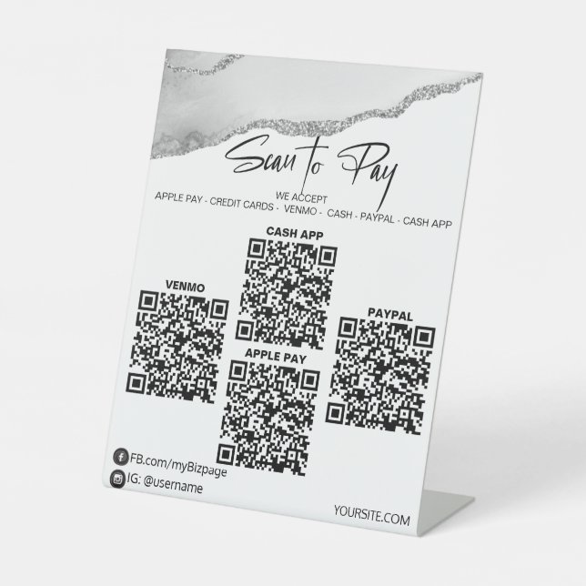 Signe De Table *~* Tablette 4 PAIEMENTS QR Table Tente SILVER AGA (Recto)