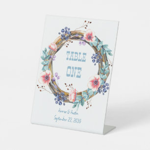 Signe De Table Tablette d'anémones et bleuets roses