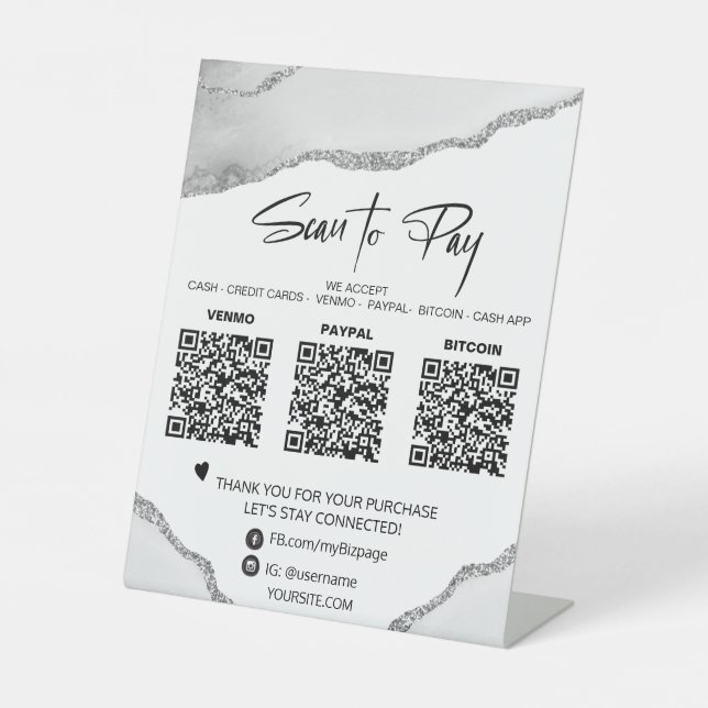 Signe De Table *~* Tablette QR 3 PAIEMENT Table Tente ARGENT (Recto)