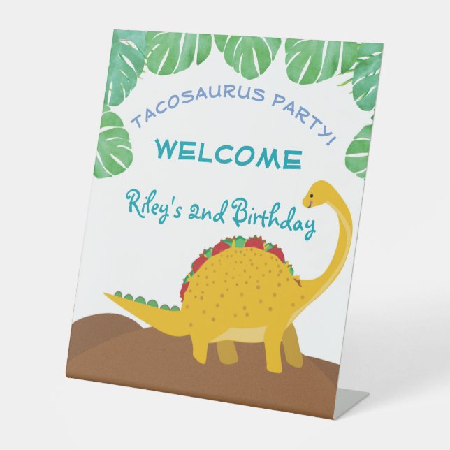 Signe De Table Tacosaurus fête d'anniversaire - dinosaure et taco (Recto)