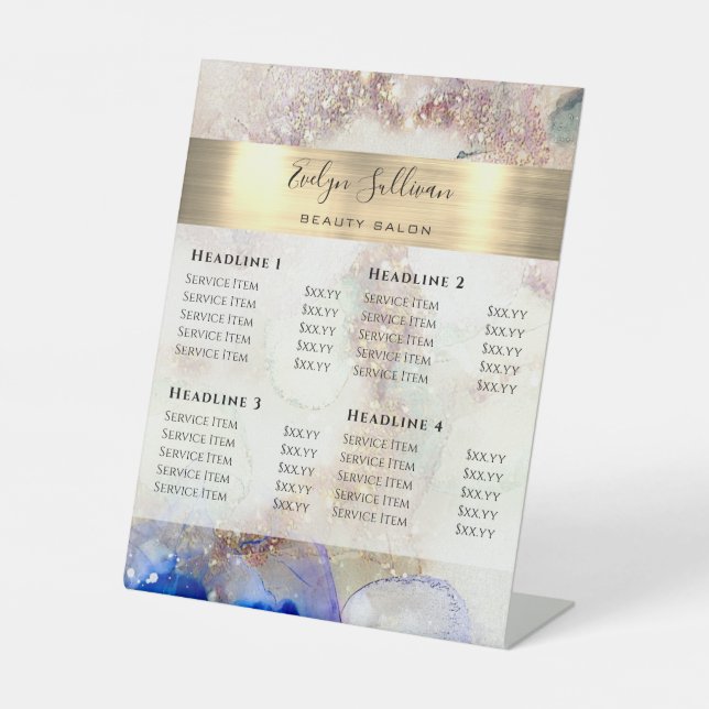 Signe De Table Tarif Aquarelle parties scintillant et Gold Foil (Recto)