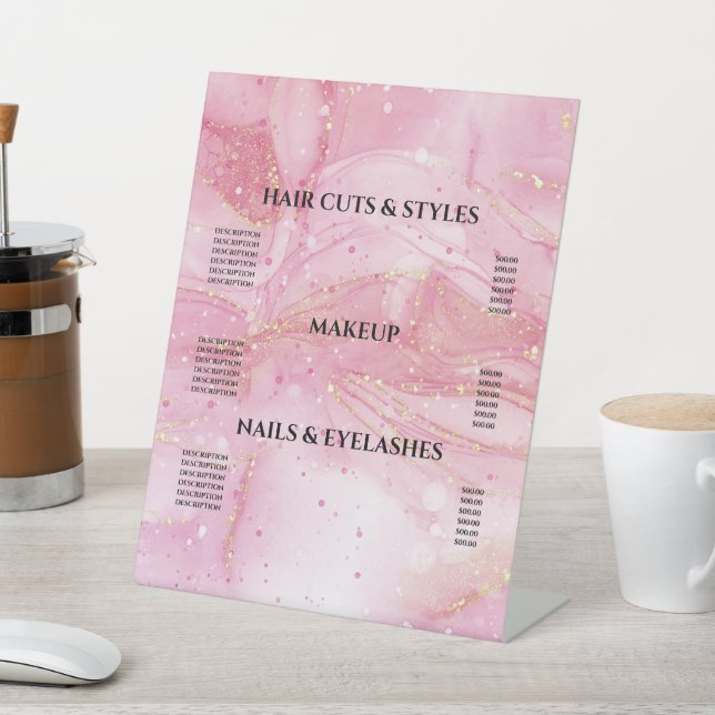 Signe De Table Tarif de l'Aquarelle rose or moderne (In SItu)