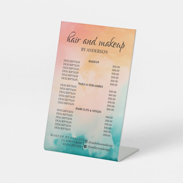 Signe De Table Tarif de salon de coiffure et de maquillage simple (Recto)