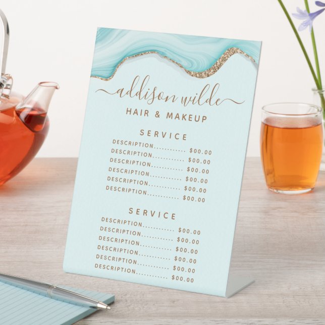Signe De Table Tarif de service en marbre d'agate bleu pailleté o (In SItu)