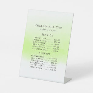 Signe De Table Tarif de service minimaliste aquarelle verte ombré