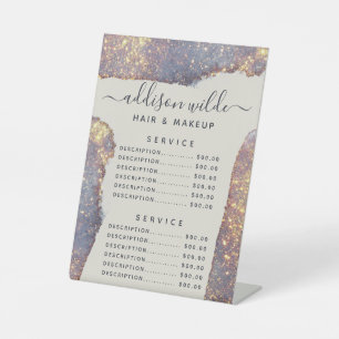 Signe De Table Tarif de Service Paillettes Glam Or Violet Iridesc