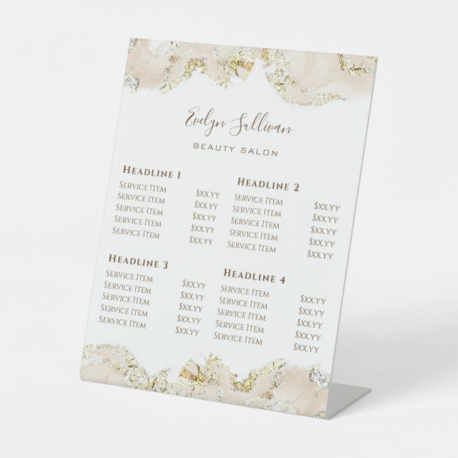 Signe De Table Tarif Design en marbre beige (Recto)