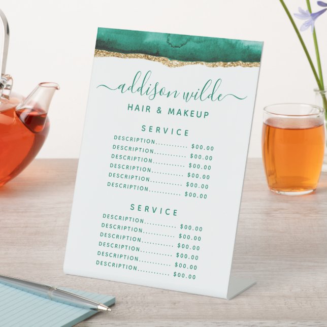 Signe De Table Tarif du service aquarelle vert émeraude et or (In SItu)