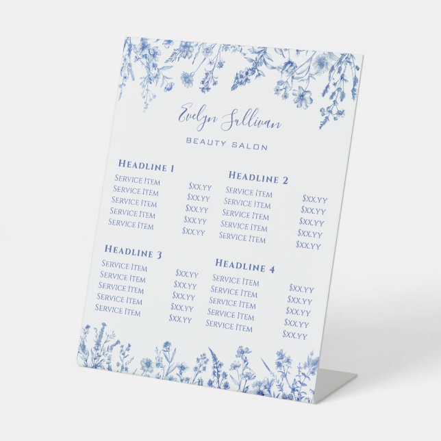 Signe De Table Tarif Fleur sauvage bleu français (Recto)
