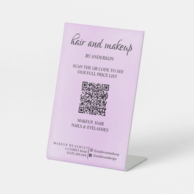 Signe De Table Tarif numérique QR simple noir et blanc  (Recto)