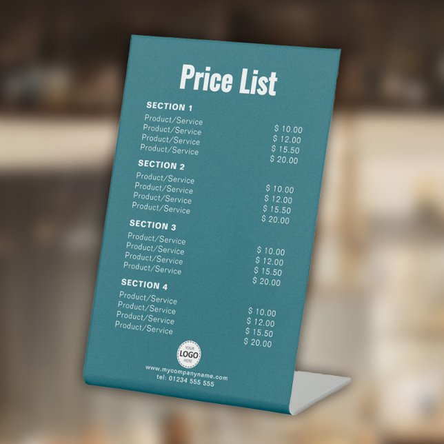 Signe De Table Tarif personnalisé ou services Simple moderne Turq (Créateur téléchargé)
