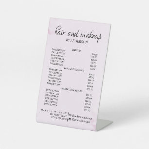 Signe De Table Tarif simple de salon de coiffure et de maquillage