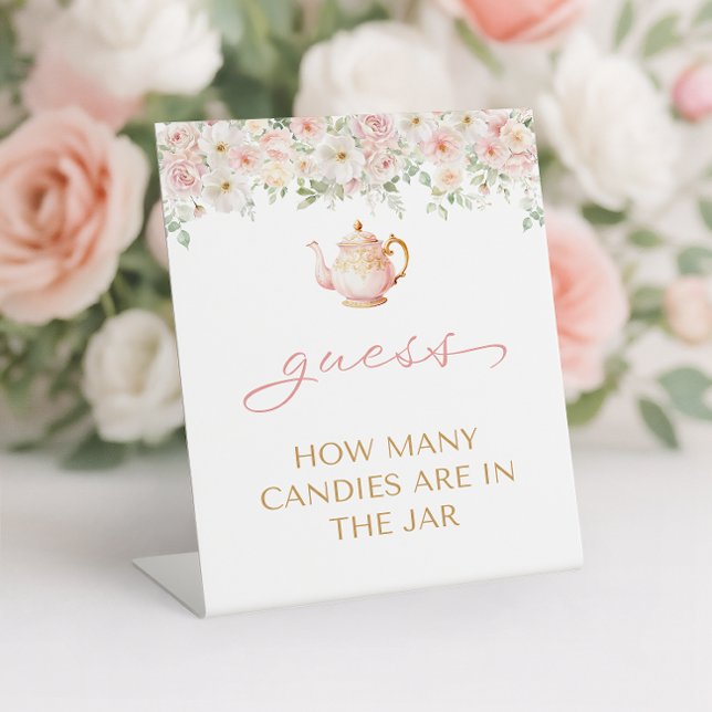 Signe De Table Tea Party Baby Shower Guess How Many (Tea Party Baby Shower Guess How Many Pedestal Sign)