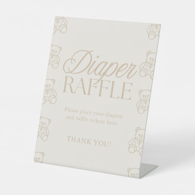 Signe De Table Teddy Bear Baby Shower Diaper Raffle Sign (Recto)