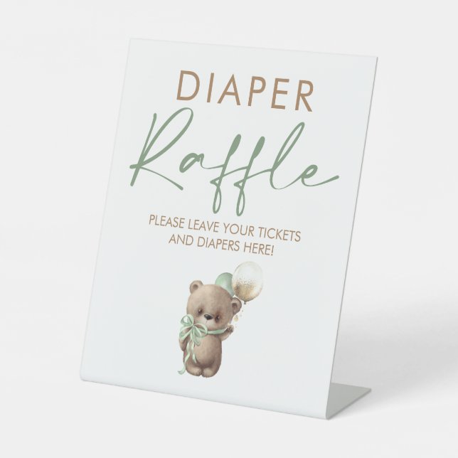 Signe De Table Teddy Bear Baby Shower Diaper Raffle Ticket  (Recto)