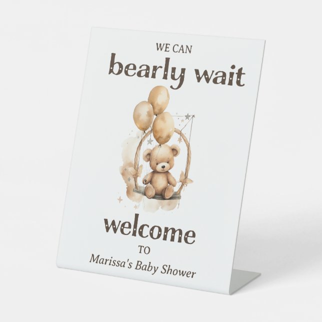 Signe De Table Teddy Bear Baby shower neutre de genre Bienvenue (Recto)