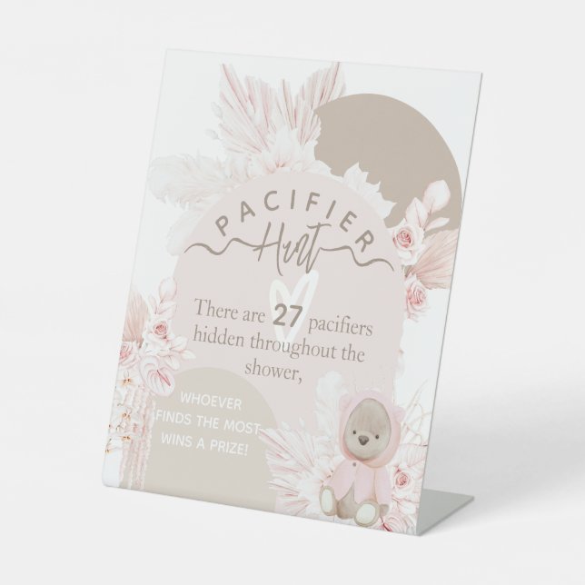 Signe De Table Teddy Bear Boho baby shower Pacifier chasse jeu (Recto)