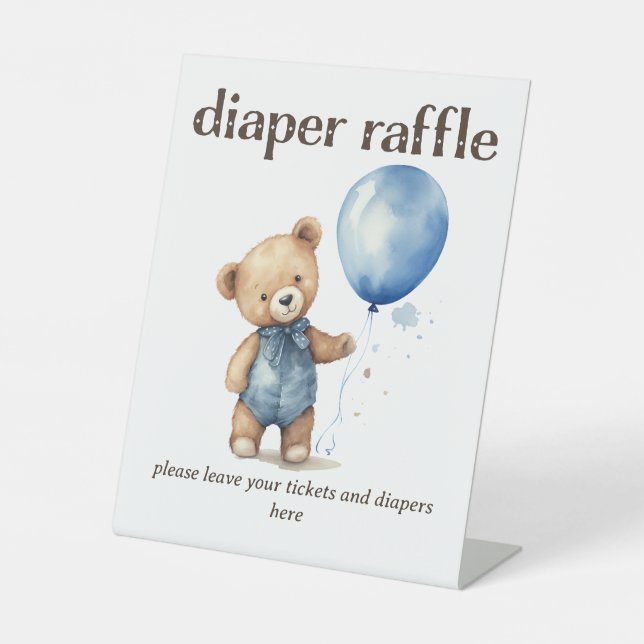 Signe De Table Teddy Bear Boy Baby shower Déchets Raffle (Recto)