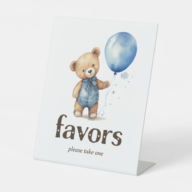 Signe De Table Teddy Bear Boy Baby shower Faveurs (Recto)