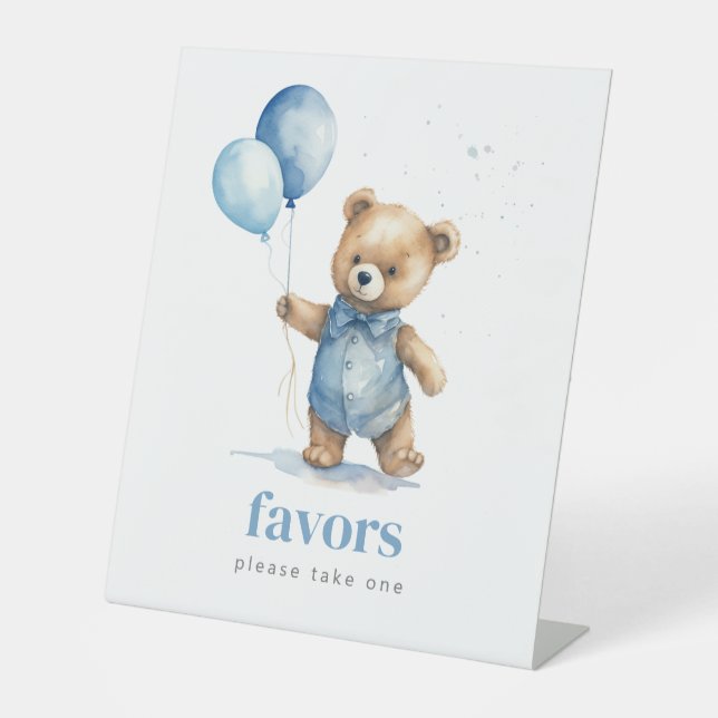 Signe De Table Teddy Bear Boy Baby shower Faveurs (Recto)