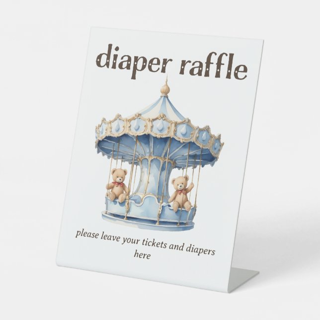 Signe De Table Teddy Bear Twin Boy Baby shower Déchets Raffle (Recto)