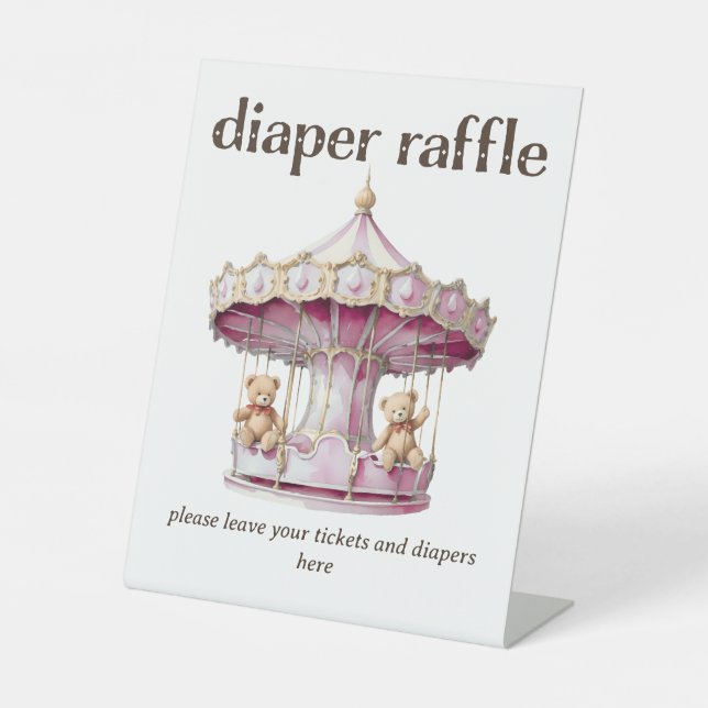 Signe De Table Teddy Bear Twin Girl Baby shower Déchets Raffle (Recto)