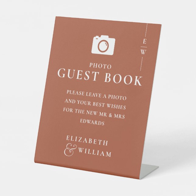 Signe De Table Terracotta Monogram Photo Mariage du livre d'or (Recto)