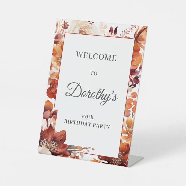 Signe De Table Terracotta Orange Fall Flowers 80e anniversaire (Recto)