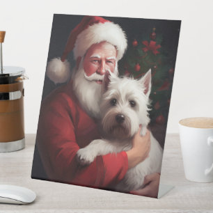 Signe De Table Terrier Blanc de West Highland Santa Claus Noël