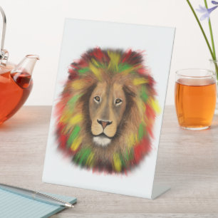 Signe De Table Tête de lion Rasta rouge jaune vert dessin Jamaïqu