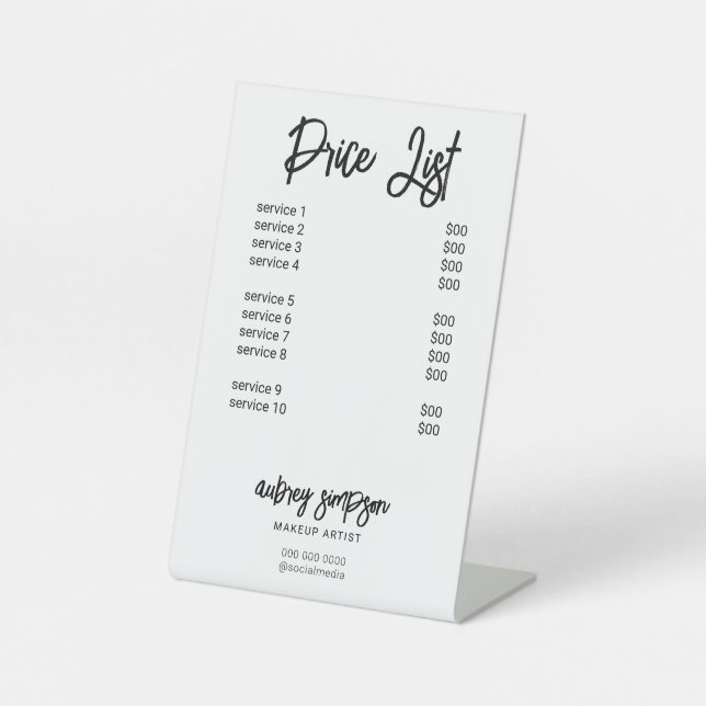 Signe De Table Texte de la ligne de prix blanc (Recto)